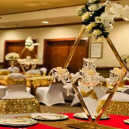 decoration Luxury Cluster GOLD Chrome CENTERPIECE 8 head arms Large Candelabra Wedding Aisle Backdrop photo Acrylic design decoration imake510