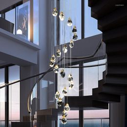 Pendant Lamps Villa Stair LED Light Hanging Duplex Loft Modern Lamp Staircase Living Room Crystal Chandelier Dining Bar Kitchen