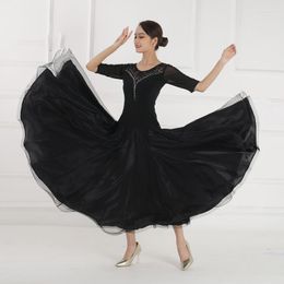 Stage Wear 2022 Summer Black Modern Dance Dress Women National Standard Ballroom Lace Waltz Practice Long