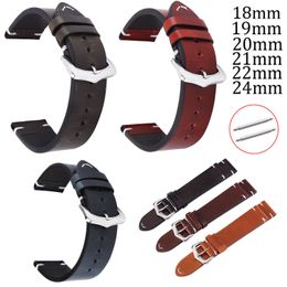 Watch Bands Calf Leather 18mm 19mm 20mm 21mm 22mm 24mm Strap Stitching Genuine band Retro Wrist with Pins 221031