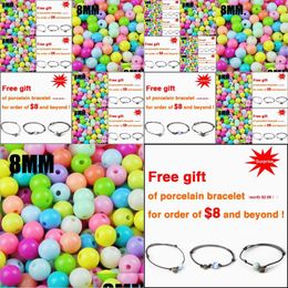 Other Top Quality 100Pcs Mixed Candy Light Color Acrylic Cream Beads Neon Smooth Round Loose Fit Jewelry Handmade 8Mm Drop Delivery Dhr9H