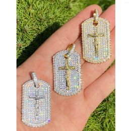 Choker Micro Pave CZ Hip Hop Rock Men Jewellery 2022 Rectangle Tag Engraved Jesus Piece Pendant Necklace