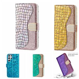 Crocodile Leather Wallet Cases For Samsung Galaxy S23 Ultra Plus A54 A34 A14 5G A24 4G Bling Luxury Snake Glitter Diamond Hybrid ID Card Slot Sparkle Sequin Cover Pouch