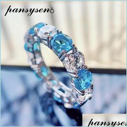 Cluster Rings Cluster Rings 925 Sterling Sier Round Cut Aquamarine Topaz Diamond Finger For Women Anniversary Cocktail Party Fine Je Dh9Vz