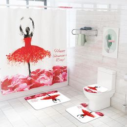 Toilet Seat Covers Valentine's Day Girl Digital Print Home Decor Bathroom Cover Sets Waterproof Shower Curtain Mats Carpet Rugs Suits