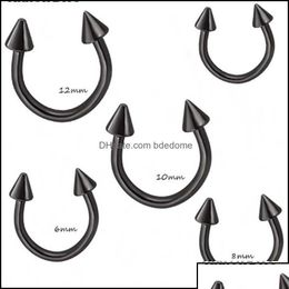 Nose Rings Studs Body Jewellery Black Sier Cone Horseshoe Bar Piercing Hoop Ring 100Pcs/Lot Eyebrow Lip Labret Jewelr Othut