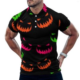 Men's Polos Spooky Halloween Polo Shirts Mens Colorful Pumpkin Casual Shirt Summer Aesthetic T-Shirts Short Sleeve Graphic Oversize Tops