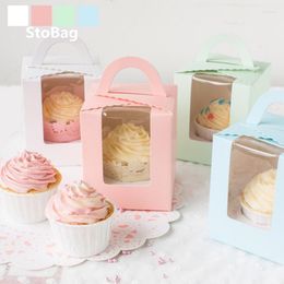 Gift Wrap StoBag 10pcs Open Window Muffin Candy Box Small Pastry Cake Dessert Biscuit Baking Carton Portable Packaging