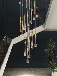 Pendant Lamps Revolving Staircase Chandeliers Villa Duplex Building Modern Minimalist Light Luxury Crystal Living Room