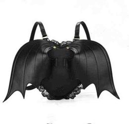 HBP Harajuku Punk Backpack Dark Angel Bat Love Backpack Halloween Pu Bag 220805