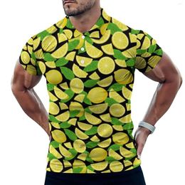 Men's Polos Yellow Lemon Print Polo Shirts Male Green Leaf Casual Shirt Summer Trending Collar T-Shirts Short-Sleeve Graphic Oversize Tops