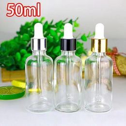 Flacone contagocce in vetro trasparente all'ingrosso Flaconi contagocce per olio essenziale da 50 ml Contenitori cosmetici vuoti