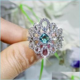 Cluster Rings Cluster Rings Hollow Design 925 Sterling Sier Ladies Finger Ring Luxury Zircon Jewellery Bridal Wedding For Women Girls Dhehn