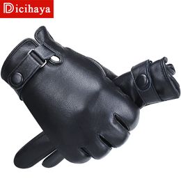 Five Fingers Gloves DICIHAYA Men Genuine Sheepskin Leather Autumn Winter High Quality Warm Touch Screen Full Finger Black 221031