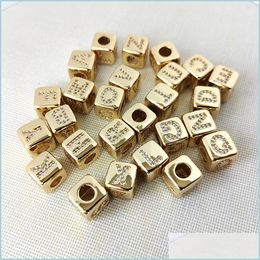 Rhinestones 9Mm New Initials Letter Spacer Beads Pave Cz Cube Fit Bracelet/Necklace Making Fashion Charm Jewelry Supplies Drop Delive Dhtln