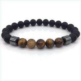 Beaded Fashion New Men Jewellery 8Mm Matte Bead With Column Hematite Bracelet For Women Charm Gift Drop Delivery 2022 Bracelets Dh3Mr