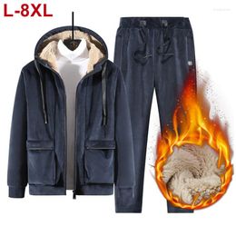Men's Tracksuits Plus Size 8xl 7xl Warm Sport Suit Men 2 Pieces Set Winter Sportsuit Thermal Jacket Sets Fleece Tracksuit Windproof