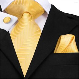 Bow Ties SN-3177 Gold Tie 8.5cm Silk Jacquard Woven Men Yellow Necktie Hanky Cufflinks Set Wedding Classic Pocket Square Luxury