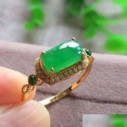 Cluster Rings Cluster Rings Fashion Design Green Artificial Jade Opening Adjustable For Women Chinese Style Vintage Light Luxury Cha Dh3Oz