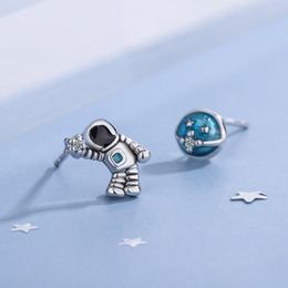 Stud Earrings 925 Sterling Silver Creative Astronaut Star Asymmetric For Women Ear Party Jewellery Oorbellen Brincos De Prata