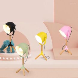 Table Lamps Nordic Macaron Solid Wood Lamp Modern Bedroom Bedside Desk Children's Room Deco Pink Girl Led Light Fixture