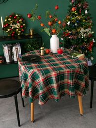 Table Cloth Nordic Retro Christmas Round Tablecloth Red Green British Plaid Thick Cotton Dining Cover For Home Garden Tea