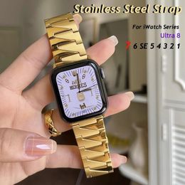 Luxury 45mm 41mm Stainless Steel Strap for Apple Watch Ultra 49mm Band 44mm 40mm 42mm 38 Fashion WatchBand iwatch Series 8 7 6 Se 5 4 3 Bracelet