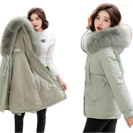 Women's Trench Coats Winter The 2022 Women's Parker Cotton Clothes Mid-length Bring Fur Collar Add Velvet Thicken Overcoat Parka