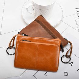 Wallets Genuine Leather Coin Purse Women Short Mini Coin Purses Men's Coin Pocket Wallets Key Chain Card Holder Zipper Pouch Wallet Bag L221101