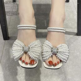 Dress Shoes Rhinestone Bow High Heel Sandals And Slippers For Women's Outer Wear 2022 Summer Two-wear Transparent