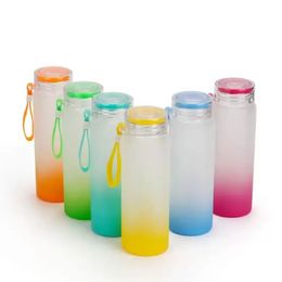 Stock Sublimation Mug Water Bottle 500ml Frosted Glass Water Bottles gradient Blank Tumbler Drink ware Cups ss1101