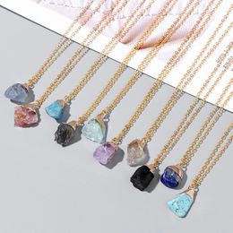 Natural irregular Stone Pendant Necklace Rock Quartz Pendulum Amethysts Citrines Fluorite Pink Crystal Necklace for Women Healing