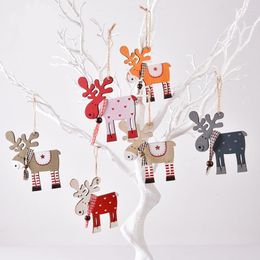 Christmas Decorations Ornament Wooden Flat Elk Pendant Tree Window Family Car Decoration With Rope 3pc