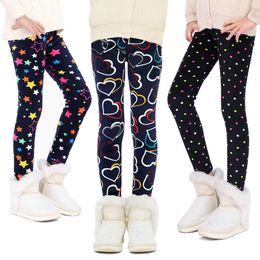 Children Winter Thick Warm Printed Leggings Sweet Girls Casual Tights Thicken Dot Leopard Pants Flowers Trousers M4227