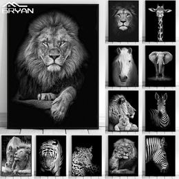 Animal Canvas Painting Wall Art Lion Elephant Horse Posters and Prints Wall Pictures for Living Room Decoration Home Decor Frameless