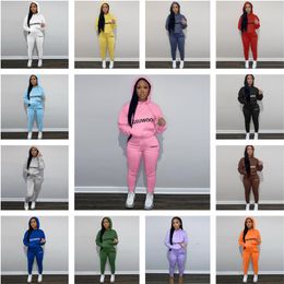 Fall Womens Two Piece Pants Sets Outfits Letter Printing Tracksuits Long Sleeve Hooded Pullover and Legging Bulk Item Wholesale Lots Clothing K10585