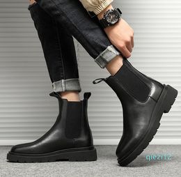 Boots Autumn Chelsea for Men Black Platform Shoes Fashion Ankle Winter Slip on Botines