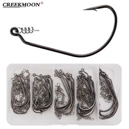 Fishing Hooks 50pcsbox Wide Crank Offset Hooks Carbon Steel Fishing Hooks with Spring Lock Pin for Soft Lure 10#50# Jig Bass Barbed Hook 221101