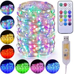 Strings Remote Control LED String Light Waterproof Outdoor Garden Christmas Fairy Lights Battery USB Timing Wedding Decoration