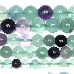 Crystal 8Mm Natural Stone Colorf Fluorite Round Loose Beads 15" Strand 4 6 8 10Mm Pick Size For Jewelry Making Drop Delivery 2021 Dhfpf