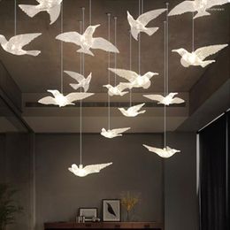 Pendant Lamps Nordic Lights Modern Creative Acrylic Bird Hanging Living Room Decoration Staircase Home Decor Ceiling Chandeliers