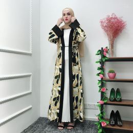 Ethnic Clothing Elegant Muslim Print Robes Abaya Floral Maxi Dress Cardigan Kimono Long Robe Gowns Tunic Jubah Middle East Ramadan