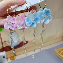 Dangle & Chandelier 2022 Cherry blossom tassel earrings female 925 silver needle temperament niche design earrings