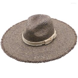 Berets 202201-gaoda-10202 Summer Natural Handmade RIFFIA Grass Wind Brim HOLIDAY Beach Lady Fedoras Cap Men Women Panama Jazz Hat