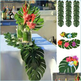 Decorative Flowers Wreaths Decorative Flowers Wreaths 12/24Pcs Artificial Leaf Tropical Palm Leaves Simation Luau Theme Party Deco Dhfxv