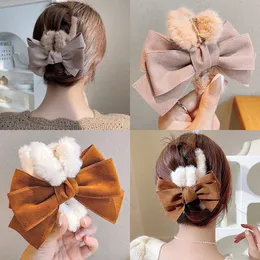 Autumn Winter Bowknot Hair Pins Fashion Large Thick Fluffy Leisure Hair Grips for Women Girls Beautiful Hairs Accessories