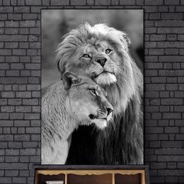 African Wild Lion Paintings Poster Black And White Animal Canvas Painting On The Wall Art Prints Modular Picture for Living Room Decor Art Frameless