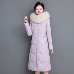Women's Leather Women Sheep Down Jacket Autumn Winter 2022 Real Fur Collar Hooded Thick Warm Sheepskin White Duck Coat