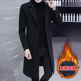 Men's Trench Coats X-long Gentleman Slim Fit Mens For Winter Warm Grey Skinny Long Jackets Black Elegant Overcoat Man 2023
