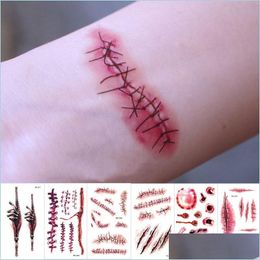 Temporary Tattoos Halloween Scary Scars Temporary Tattoo Sticker Waterproof Instant Convenient Stickers For Halloweens Decor Drop De Dhoyz